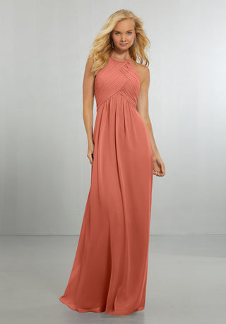 Chiffon Bridesmaids Dress with Draped Bodice and Keyhole Back | Spice