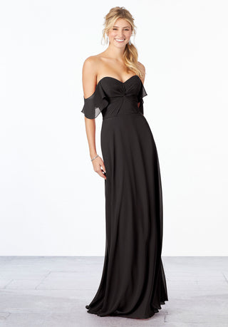 Chiffon Bridesmaid Dress with Ruched Bodice | Black