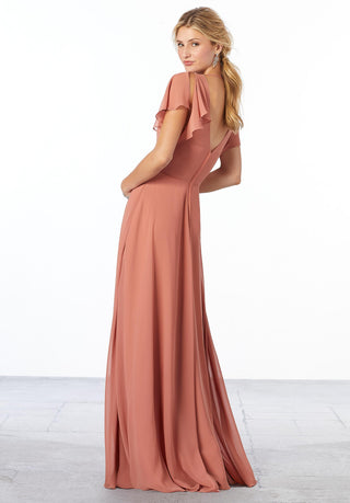 Chiffon Bridesmaid Dress with Flutter Sleeve and Front Slit | Spice