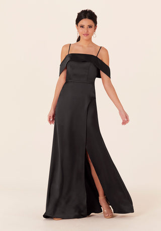 Luxe Satin Dress with Cuffed Neckline | Black