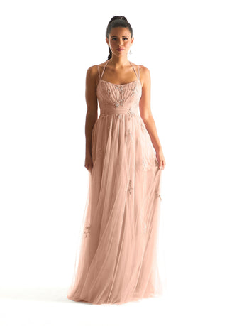 Draped English Net Bridesmaid Dress with Appliques - Blush