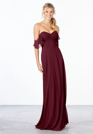 Chiffon Bridesmaid Dress with Ruched Bodice | Bordeaux