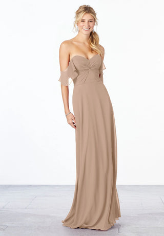 Chiffon Bridesmaid Dress with Ruched Bodice | Latte