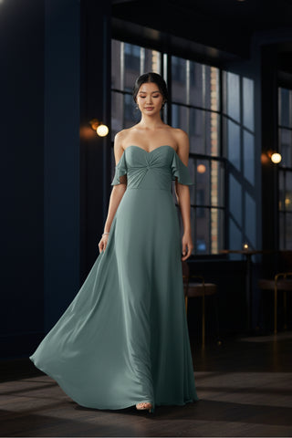 Chiffon Bridesmaid Dress with Ruched Bodice | Deep Sea