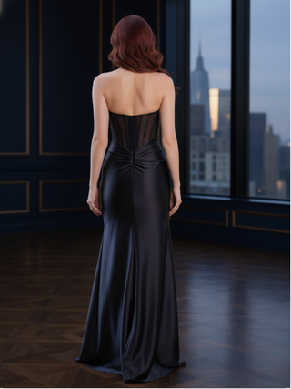 Draped Corset Shiny Jersey Dress | Black