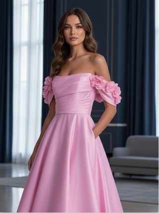 Draped Satin Dress with Three Dimensional Sleeves - New Bubble