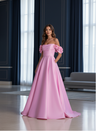 Draped Satin Dress with Three Dimensional Sleeves - New Bubble
