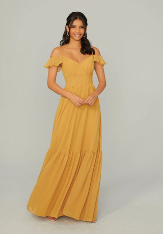 Ruched Keyhole Back Chiffon Bridesmaid Dress | Saffron
