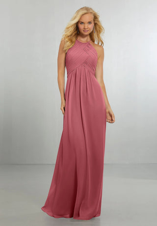 Chiffon Bridesmaids Dress with Draped Bodice and Keyhole Back | Rosewood