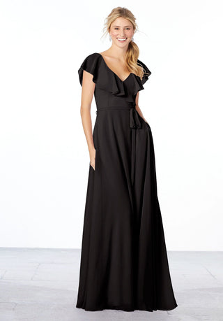 Flutter Sleeve Chiffon Bridesmaid Dress | Black