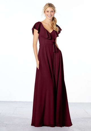 Flutter Sleeve Chiffon Bridesmaid Dress | Bordeaux