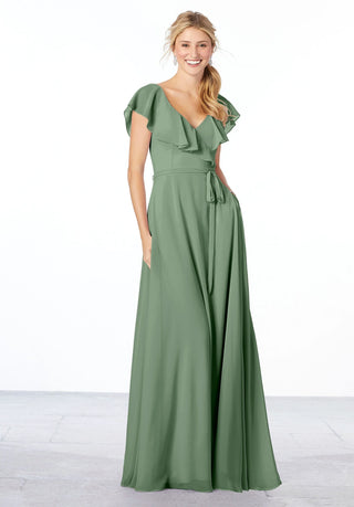 Flutter Sleeve Chiffon Bridesmaid Dress | Moss