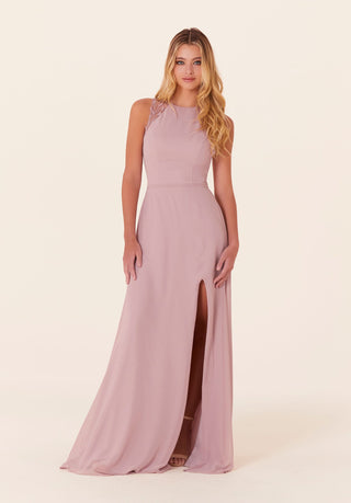 Chiffon Dress with Leafy Appliqués | Desert Rose