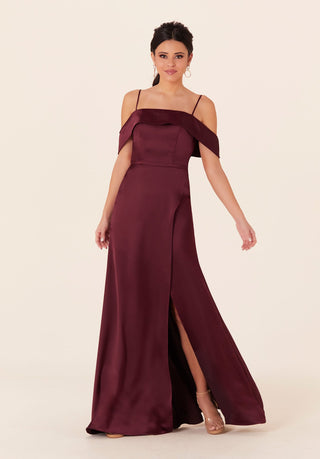 Luxe Satin Dress with Cuffed Neckline | Bordeaux