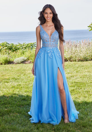 Plunging A-Line Prom Dress with Embroidered Appliqués Morilee