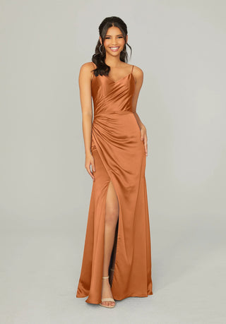 Silky Satin Bridesmaid Dress with Front Skirt Slit | Bronze