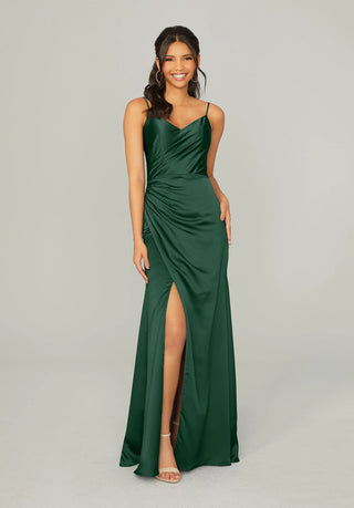 Silky Satin Bridesmaid Dress with Front Skirt Slit | Emerald