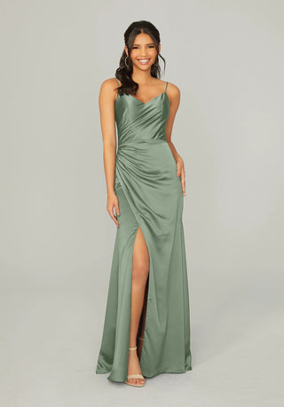Silky Satin Bridesmaid Dress with Front Skirt Slit | Moss