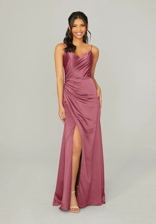 Silky Satin Bridesmaid Dress with Front Skirt Slit | Rosewood