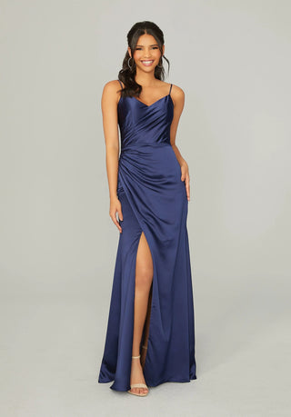 Silky Satin Bridesmaid Dress with Front Skirt Slit | Sapphire