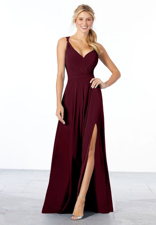 Surplice Bodice Chiffon Bridesmaid Dress | Bordeaux