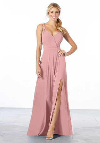 Surplice Bodice Chiffon Bridesmaid Dress | Desert Rose