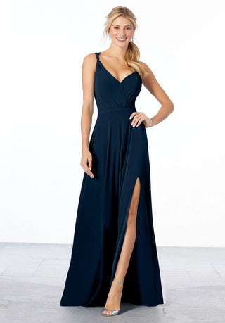 Surplice Bodice Chiffon Bridesmaid Dress | Navy