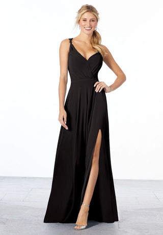 Surplice Bodice Chiffon Bridesmaid Dress | Black